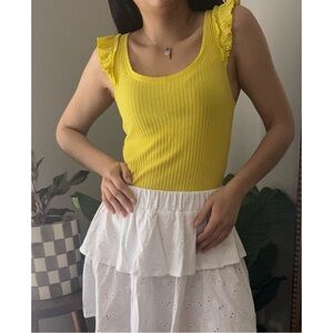 Zara Yellow Ruffle Sleeve Ribbed Top